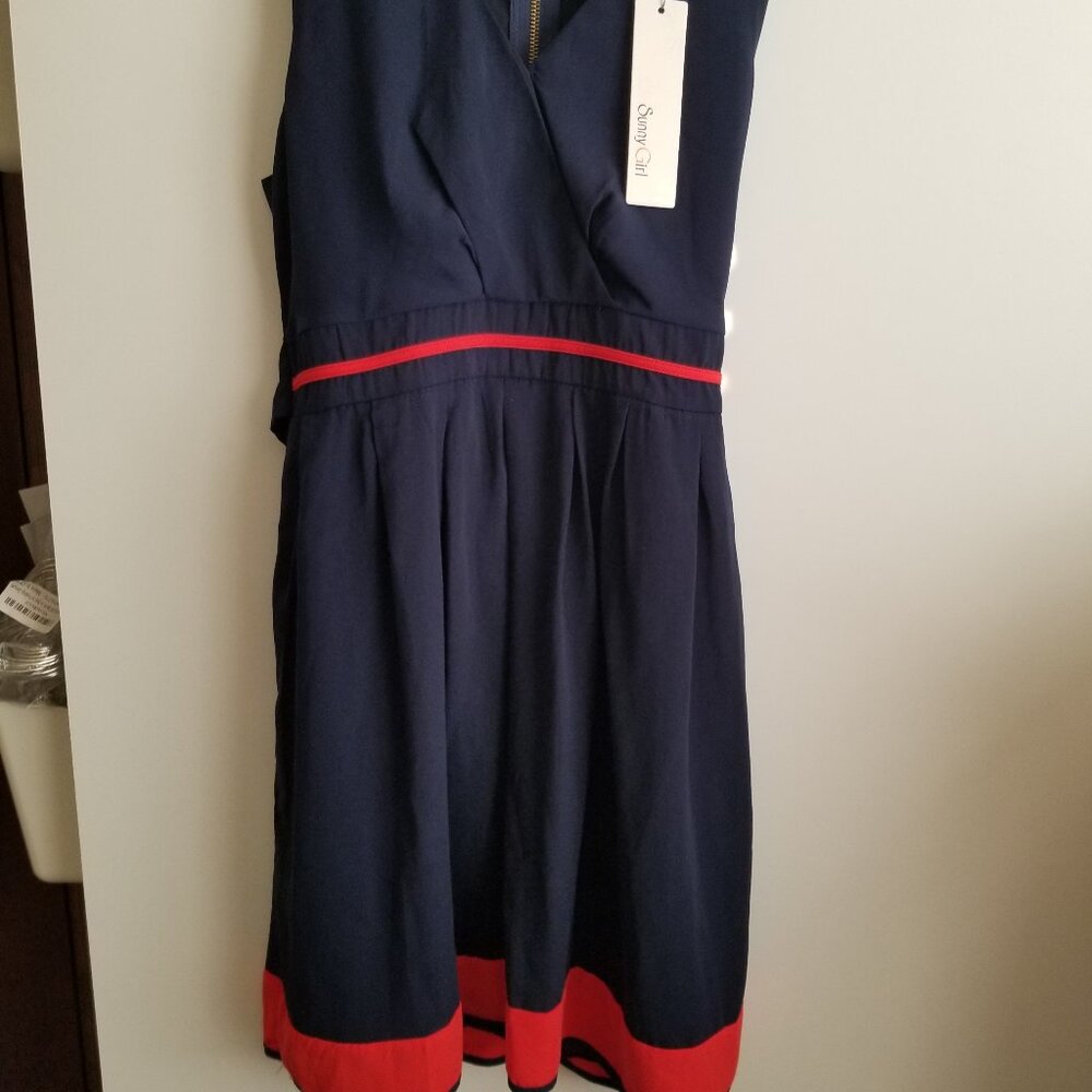 Navy with red accents flowy dress